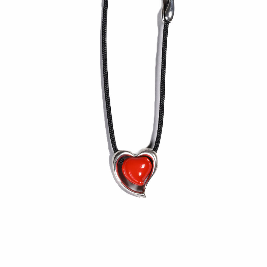 Silver and Red Heart Necklace