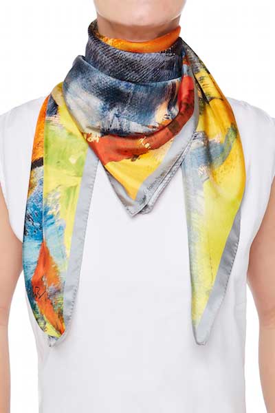 The Art and Fashion Project Grey Abstract Silk Scarf on model