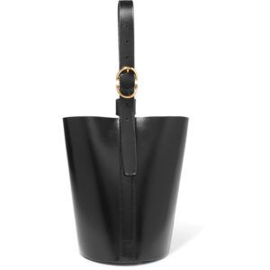 Trademark Small Crock Effect Leather Bucket Bag Black