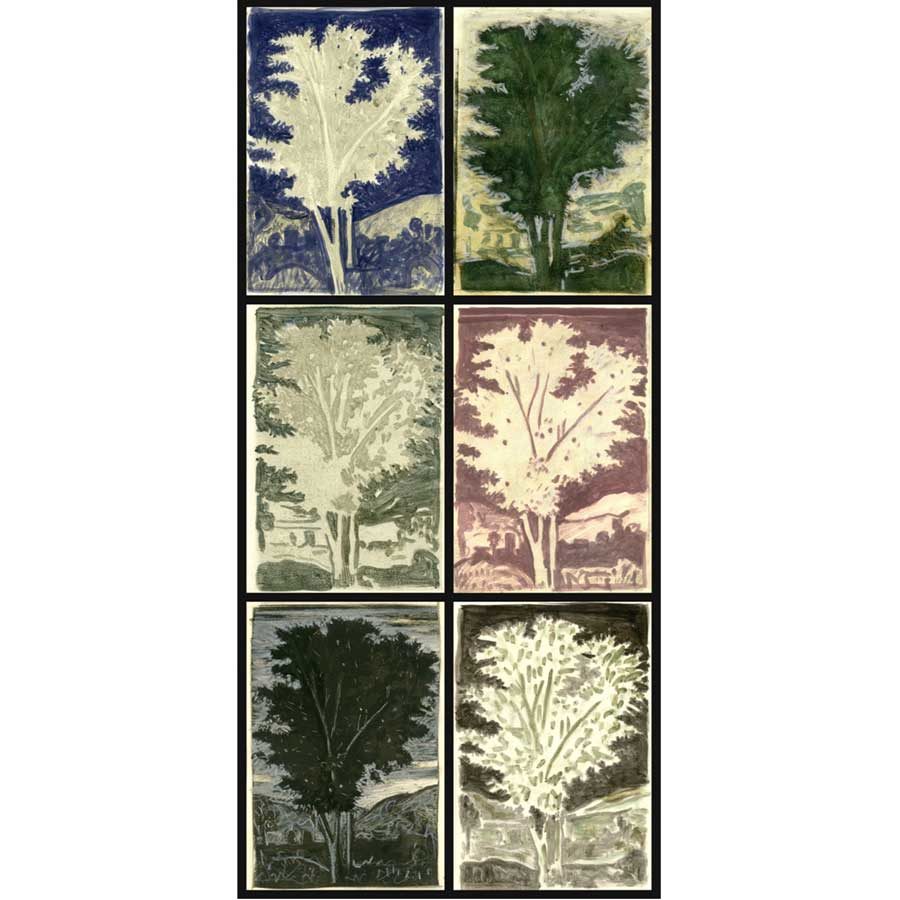 Markos Kampanis Δ2. Variations on a tree by Poussin. 2011. Monotypes on paper 76x36