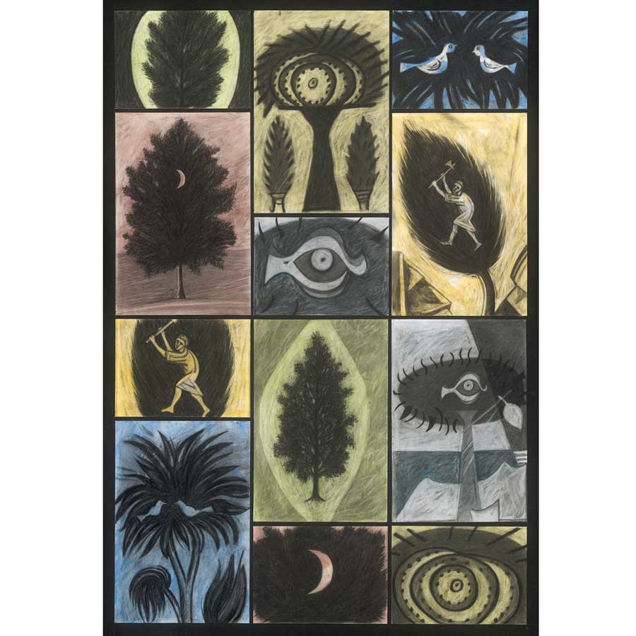 Markos Kampanis Δ3. Stories of the Tree II, 2011 Part of the series “A Museum of Trees” Acrylic, charcoal, pastel on paper mounted on wood 98x65