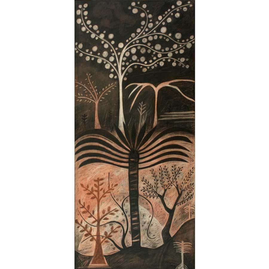 Markos Kampanis. Δ5. Trees, Antiquity. Acrylic, charcoal and pastel on paper and wood, 90x40
