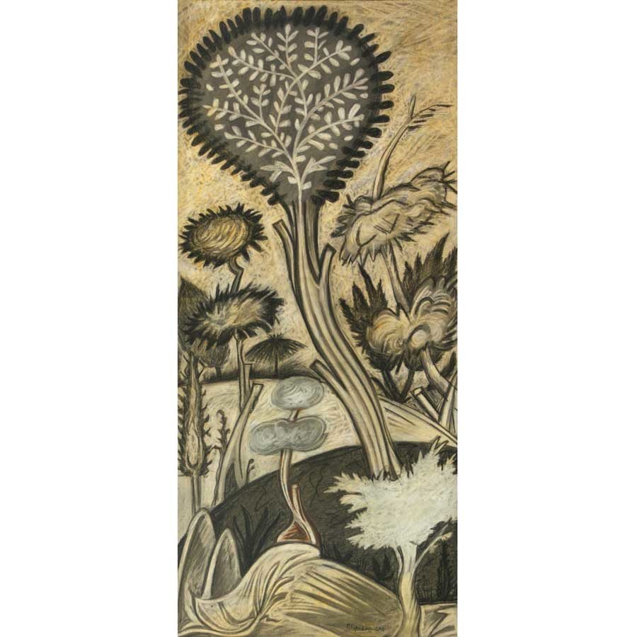 Markos Kampanis. Δ6. Trees, Byzantium. Acrylic, charcoal and pastel on papaer and wood, 90x40