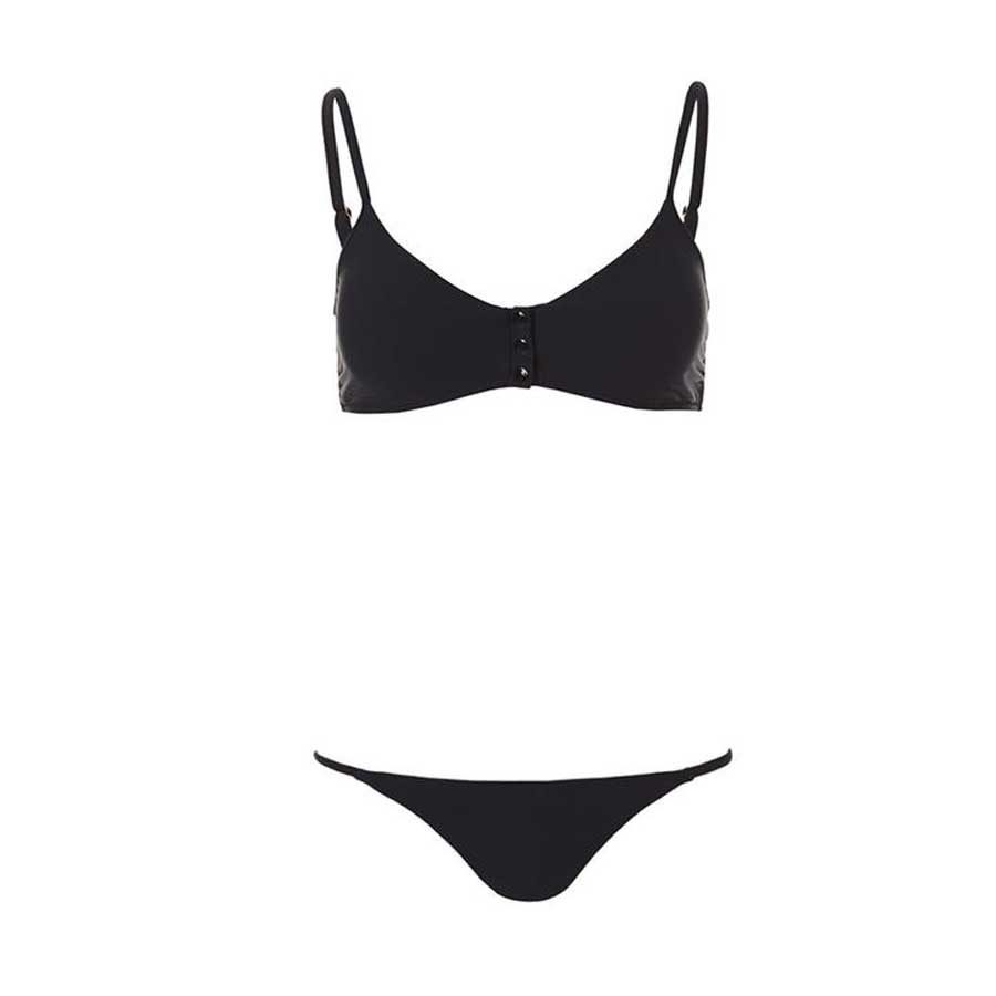 Melissa Odabash St. Tropez Black Ribbed Over the Shoulder Popper Crop Bikini