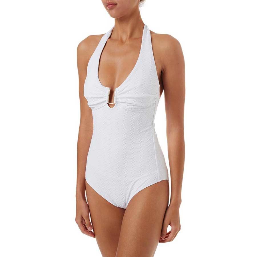 Melissa Odabash Tampa White Zigzag Halterneck U-Trim Swimsuit