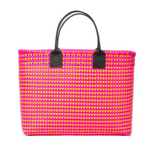TRUSSNYC Large Tote Laether Handle W Pocket in Pink and Orange