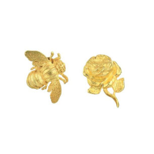 Katerina Psoma Flower and Bee Metal Clip Earrings SS19EBEE