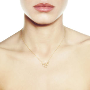 Christina Soubli Dentelles Tiny Hoop Pendant with Diamond on model DEN26D