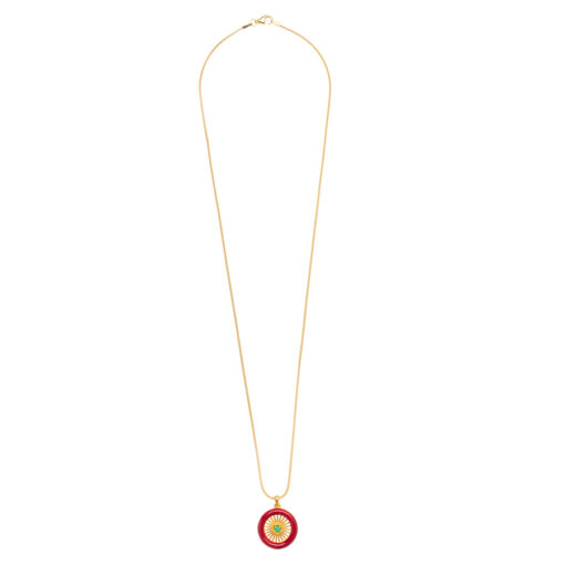 Wheel Charm Necklace with Red Enamel