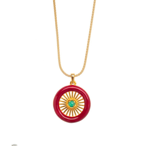 Wheel Charm Necklace with Red Enamel