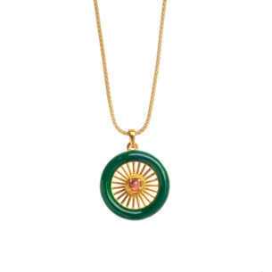 Wheel Charm Necklace with Green Enamel