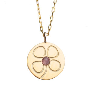Gold Clover Charm Pendant with Tourmaline or Grenade