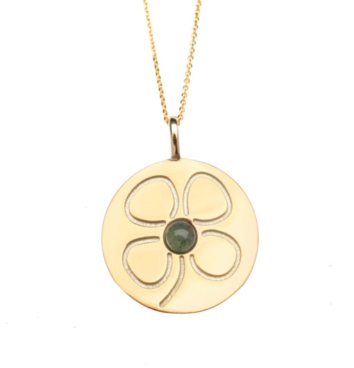Gold Clover Charm Pendant with Tourmaline or Grenade
